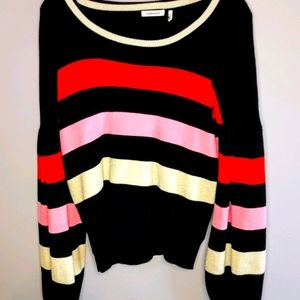 Embossed multi striped bell sleeve sweater M